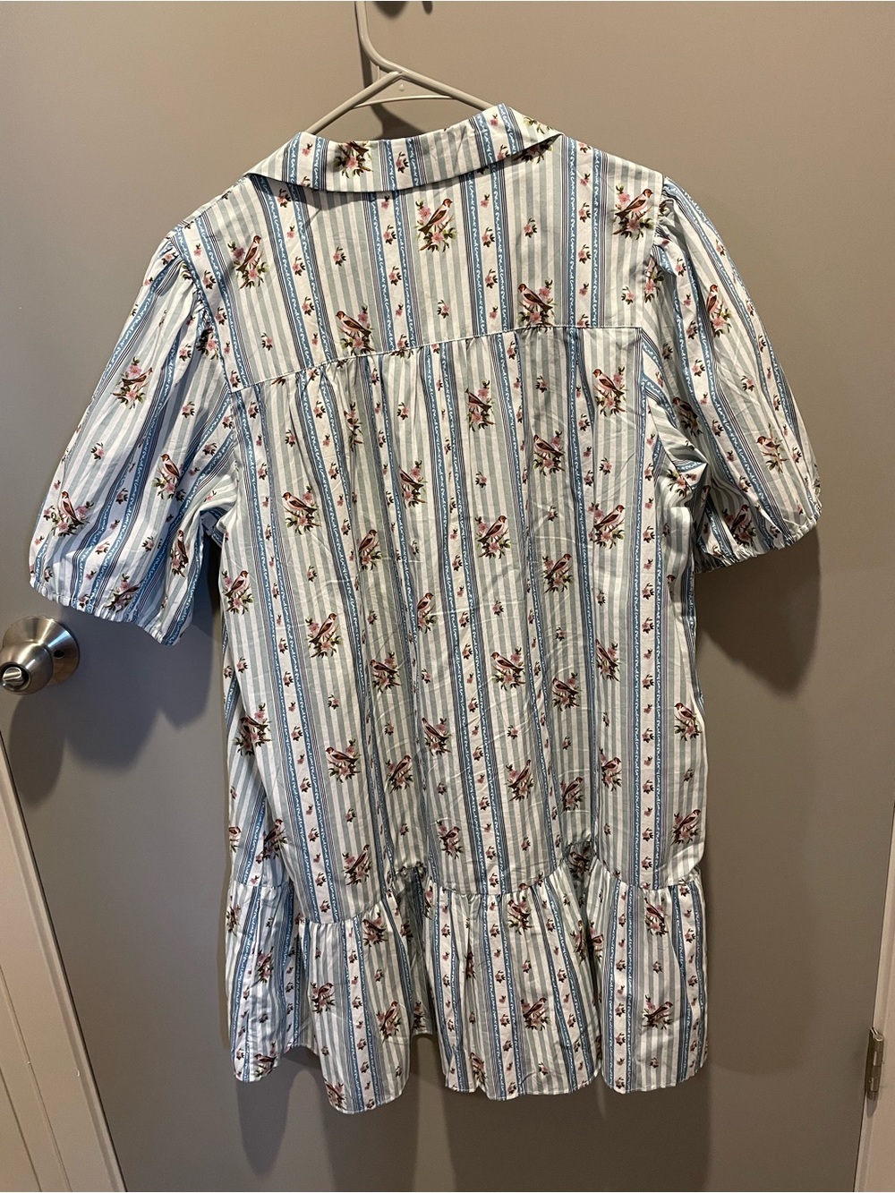 Anthropologie Light Blue Striped Floral And Bird Tie-Front Mini Dress NWOT - Picture 10 of 11